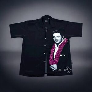 Elvis Presley DragonFly Black Button Up Shirt Vintage Rockabilly Size M